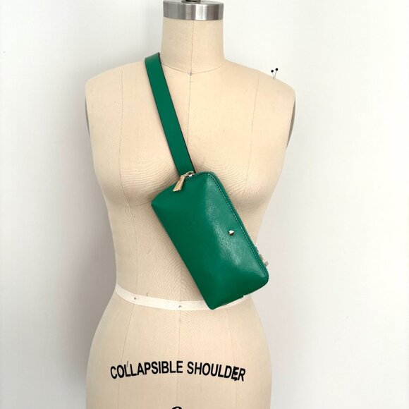 Kate Spade Belt Bag Green Leather Top Zip Women's Size L/XL NWT $98 - Picture 2 of 9